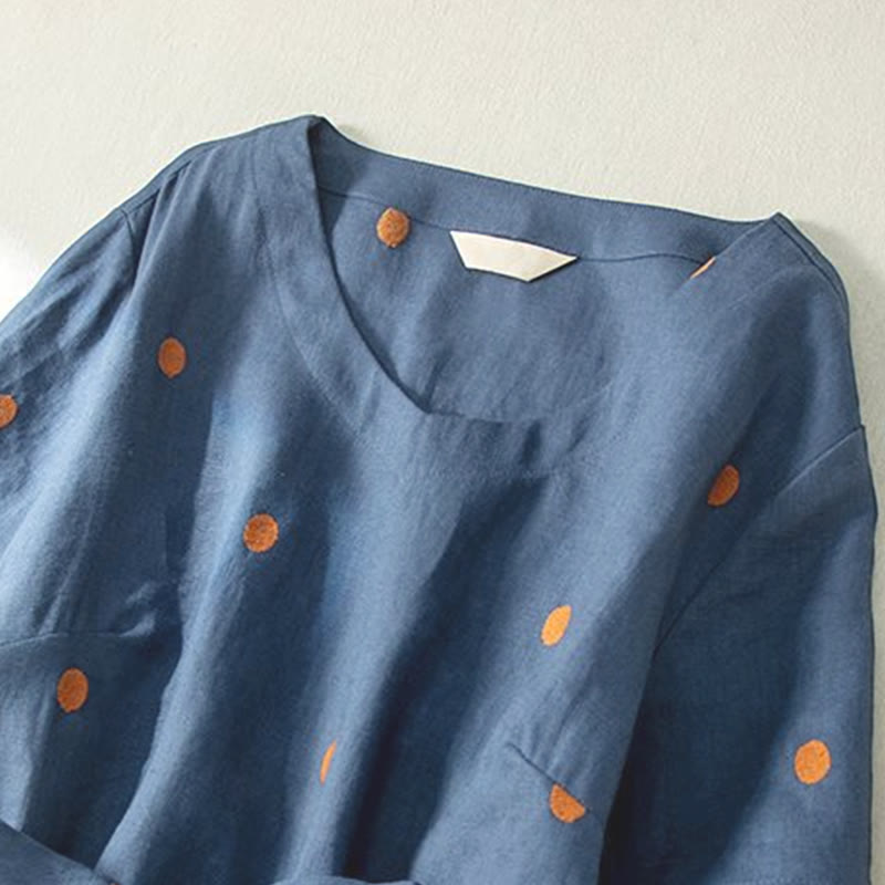 Robe mi-longue décontractée à Buddha Stones et manches courtes en coton et lin avec poches pour femme - image 4