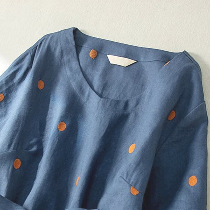 Robe mi-longue décontractée à Buddha Stones et manches courtes en coton et lin avec poches pour femme - image 4