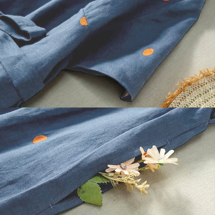 Robe mi-longue décontractée à Buddha Stones et manches courtes en coton et lin avec poches pour femme - image 5