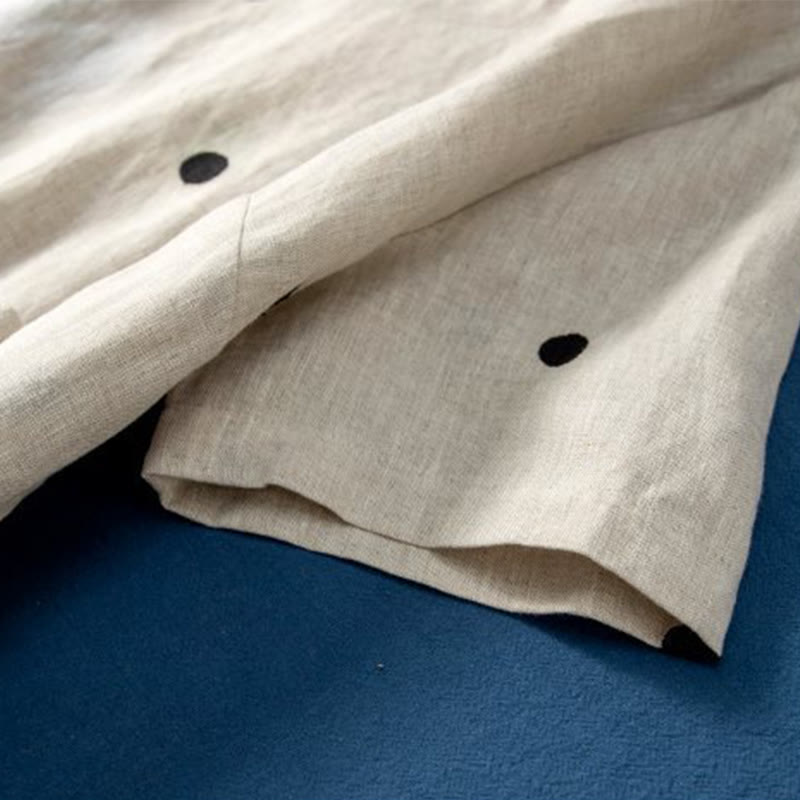 Robe mi-longue décontractée à Buddha Stones et manches courtes en coton et lin avec poches pour femme - image 9