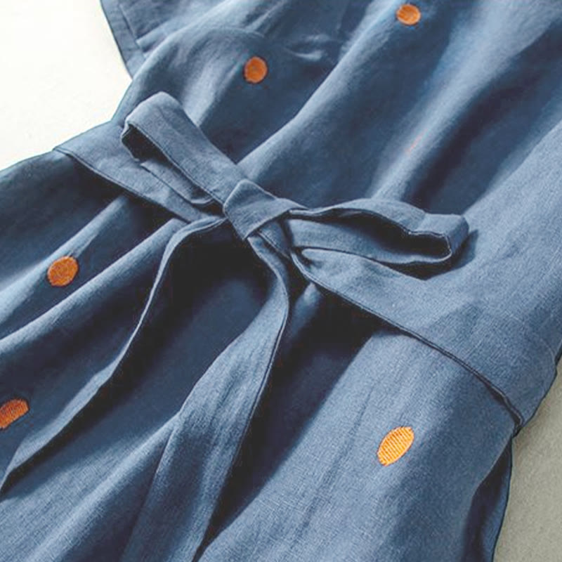 Robe mi-longue décontractée à Buddha Stones et manches courtes en coton et lin avec poches pour femme - image 2