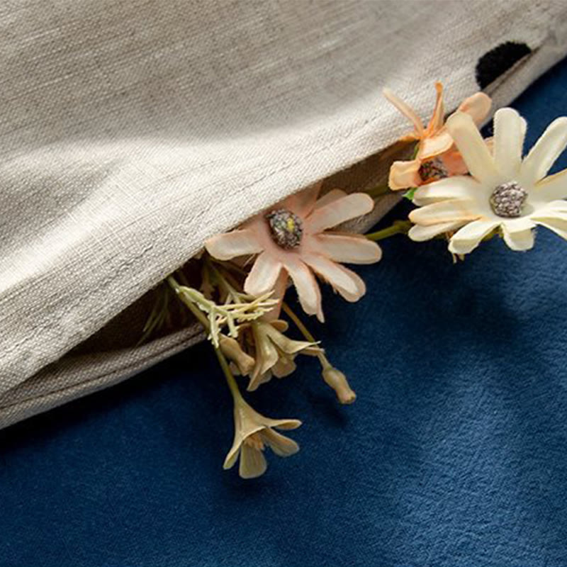 Robe mi-longue décontractée à Buddha Stones et manches courtes en coton et lin avec poches pour femme - image 10