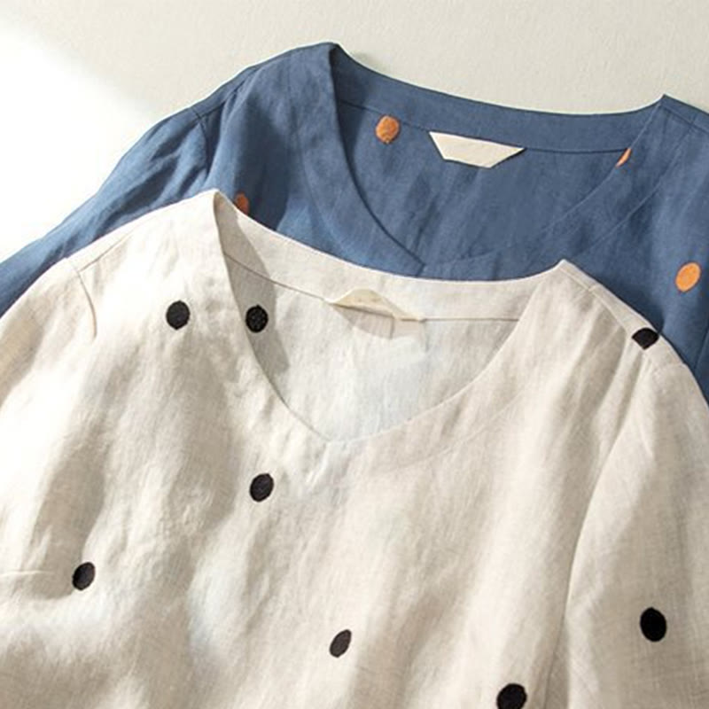 Robe mi-longue décontractée à Buddha Stones et manches courtes en coton et lin avec poches pour femme - image 12