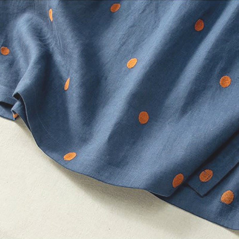 Robe mi-longue décontractée à Buddha Stones et manches courtes en coton et lin avec poches pour femme - image 3