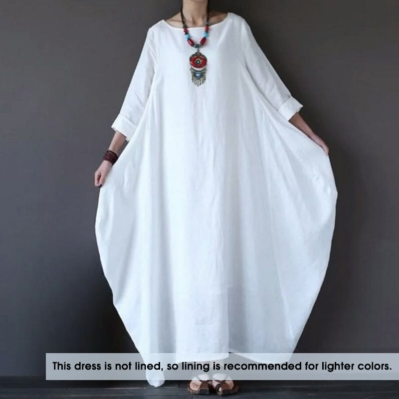 Robe longue en coton à manches trois-quarts et motif Buddha Stones pour femme - image 1