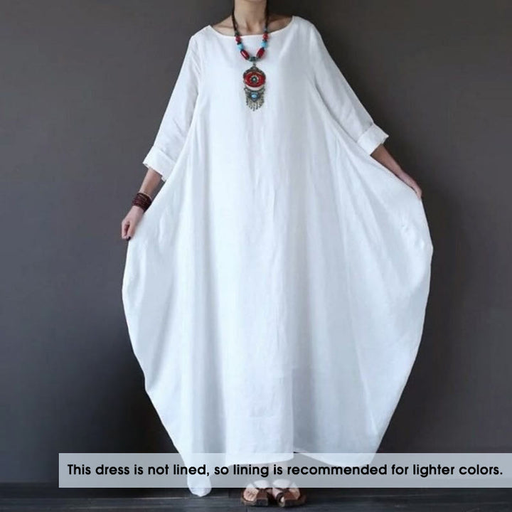 Robe longue en coton à manches trois-quarts et motif Buddha Stones pour femme - image 1