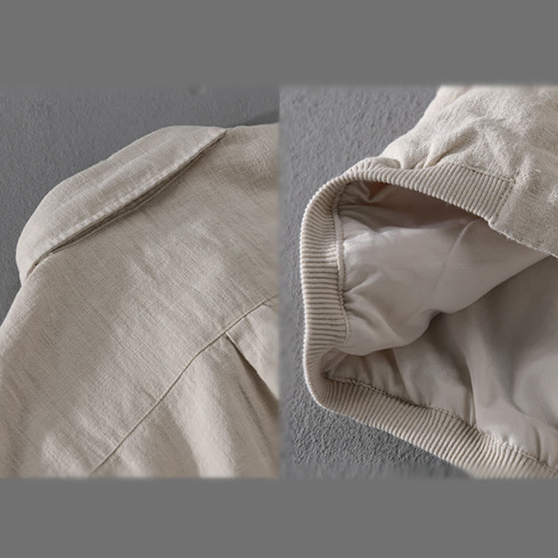 Chemise en coton et lin côtelée à manches longues et poches pour homme, motif Buddha Stones - image 4