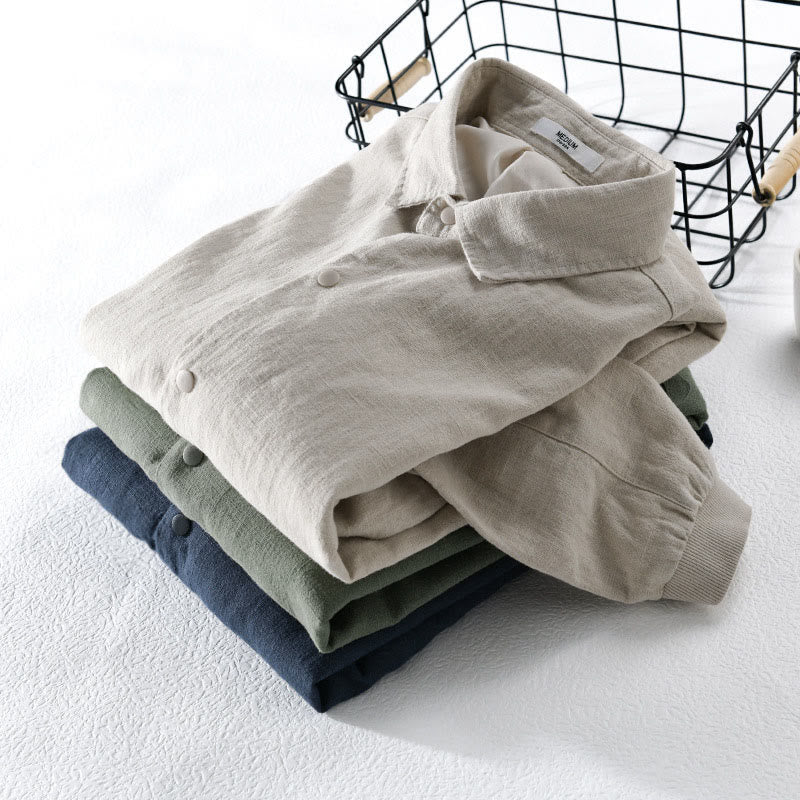 Chemise en coton et lin côtelée à manches longues et poches pour homme, motif Buddha Stones - image 18