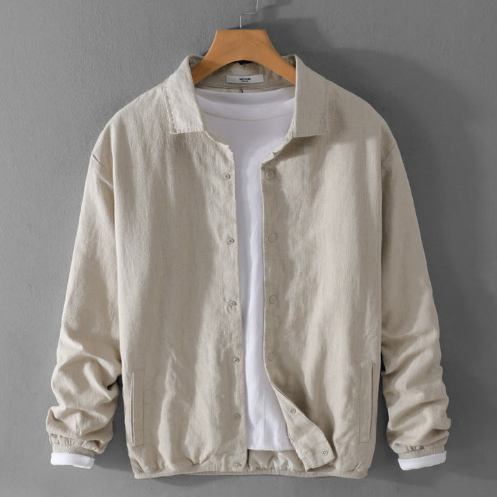 Chemise en coton et lin côtelée à manches longues et poches pour homme, motif Buddha Stones - Lin - US/UK/AU42，EU52 (3XL) - image 0