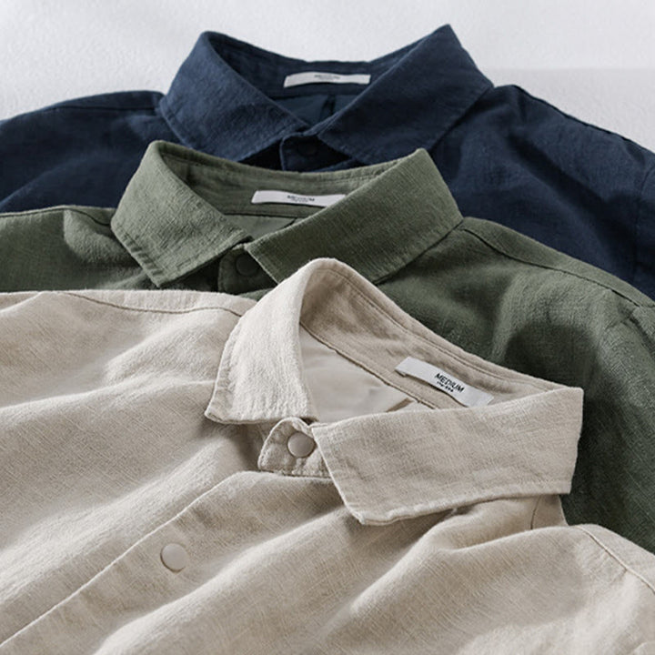 Chemise en coton et lin côtelée à manches longues et poches pour homme, motif Buddha Stones - image 19