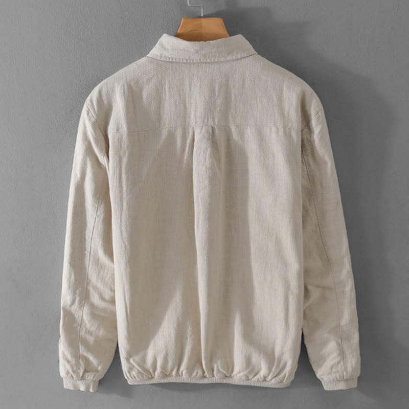 Chemise en coton et lin côtelée à manches longues et poches pour homme, motif Buddha Stones - image 1