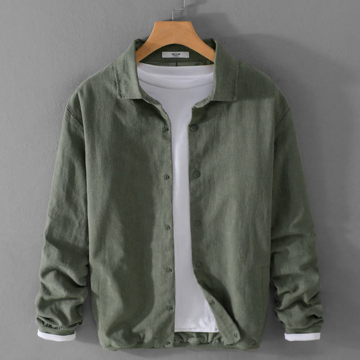 Chemise en coton et lin côtelée à manches longues et poches pour homme, motif Buddha Stones - Vert de mer - US/UK/AU42，EU52 (3XL) - image 8