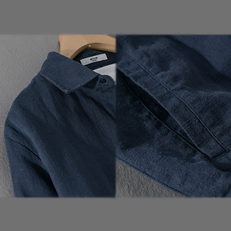Chemise en coton et lin côtelée à manches longues et poches pour homme, motif Buddha Stones - image 14