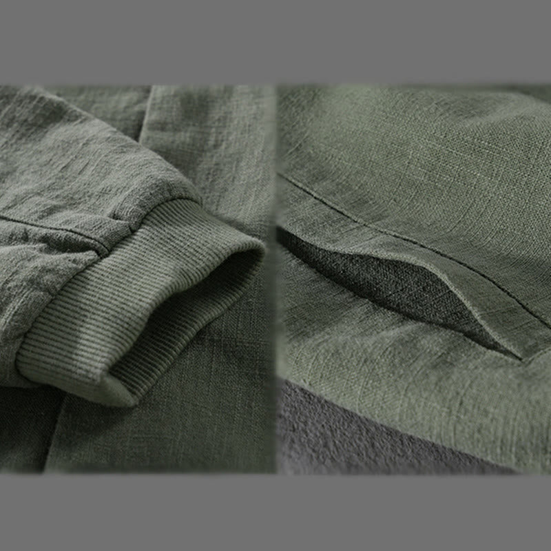 Chemise en coton et lin côtelée à manches longues et poches pour homme, motif Buddha Stones - image 11