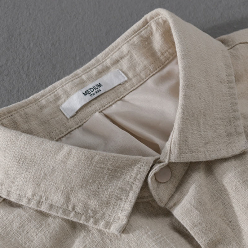 Chemise en coton et lin côtelée à manches longues et poches pour homme, motif Buddha Stones - image 2
