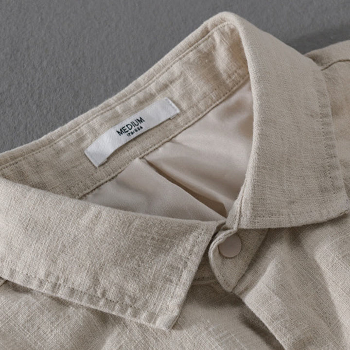 Chemise en coton et lin côtelée à manches longues et poches pour homme, motif Buddha Stones - image 2