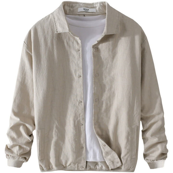 Chemise en coton et lin côtelée à manches longues et poches pour homme, motif Buddha Stones - image 7