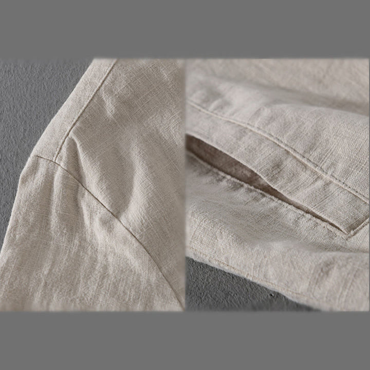 Chemise en coton et lin côtelée à manches longues et poches pour homme, motif Buddha Stones - image 6