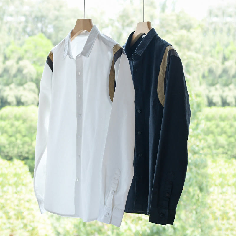 Chemise en coton à manches longues pour homme, motif patchwork contrasté de couleurs printanières, motif Buddha Stones - image 15
