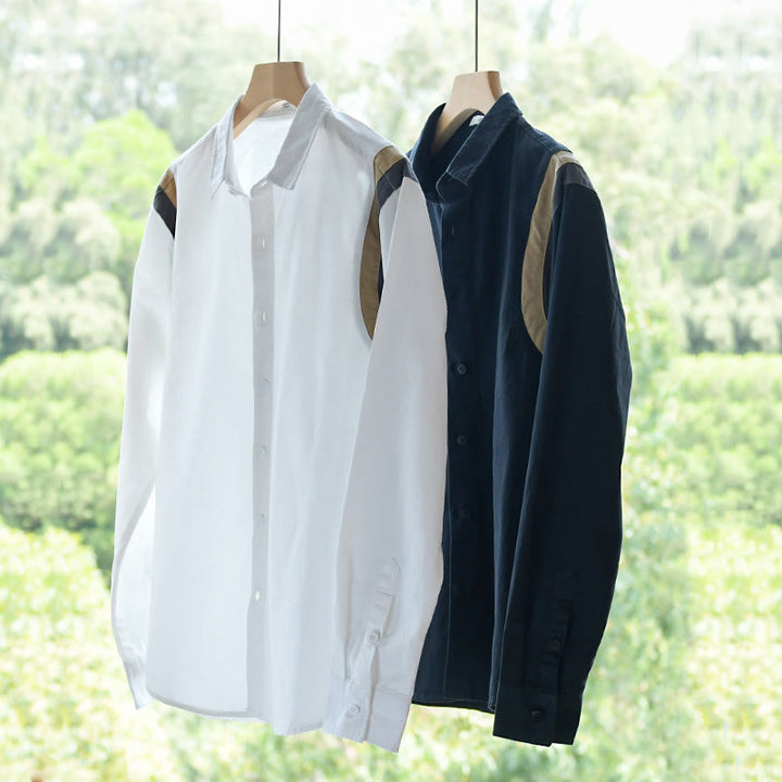 Chemise en coton à manches longues pour homme, motif patchwork contrasté de couleurs printanières, motif Buddha Stones - image 15