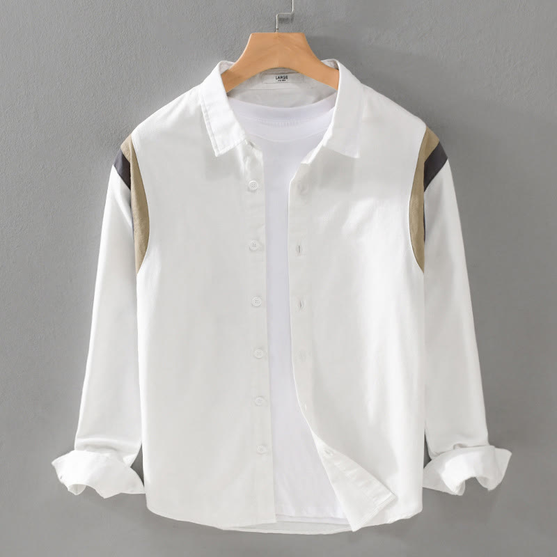 Chemise en coton à manches longues pour homme, motif patchwork contrasté de couleurs printanières, motif Buddha Stones - Blanc - US/UK/AU42，EU52 (3XL) - image 0