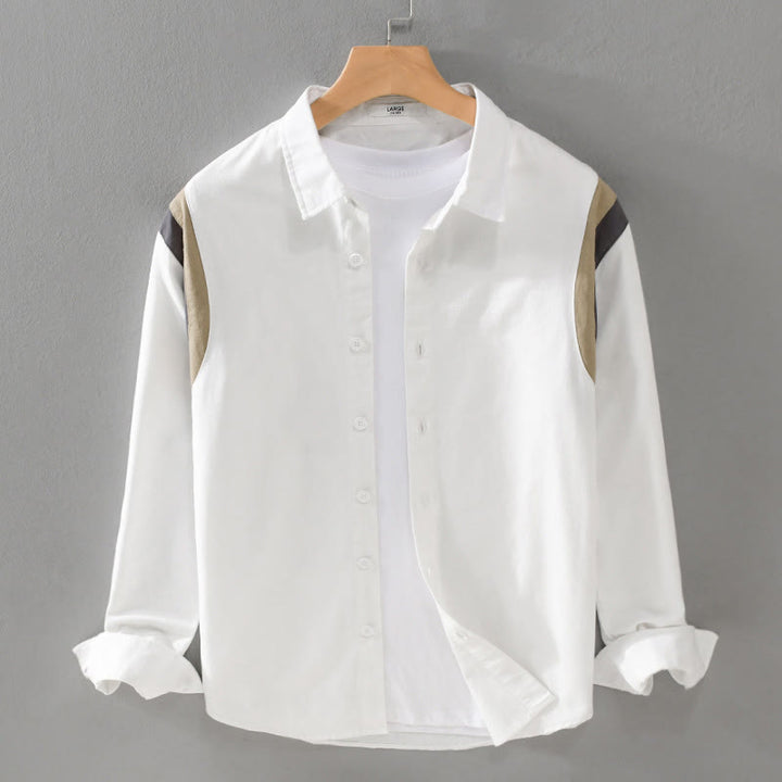 Chemise en coton à manches longues pour homme, motif patchwork contrasté de couleurs printanières, motif Buddha Stones - Blanc - US/UK/AU42，EU52 (3XL) - image 0