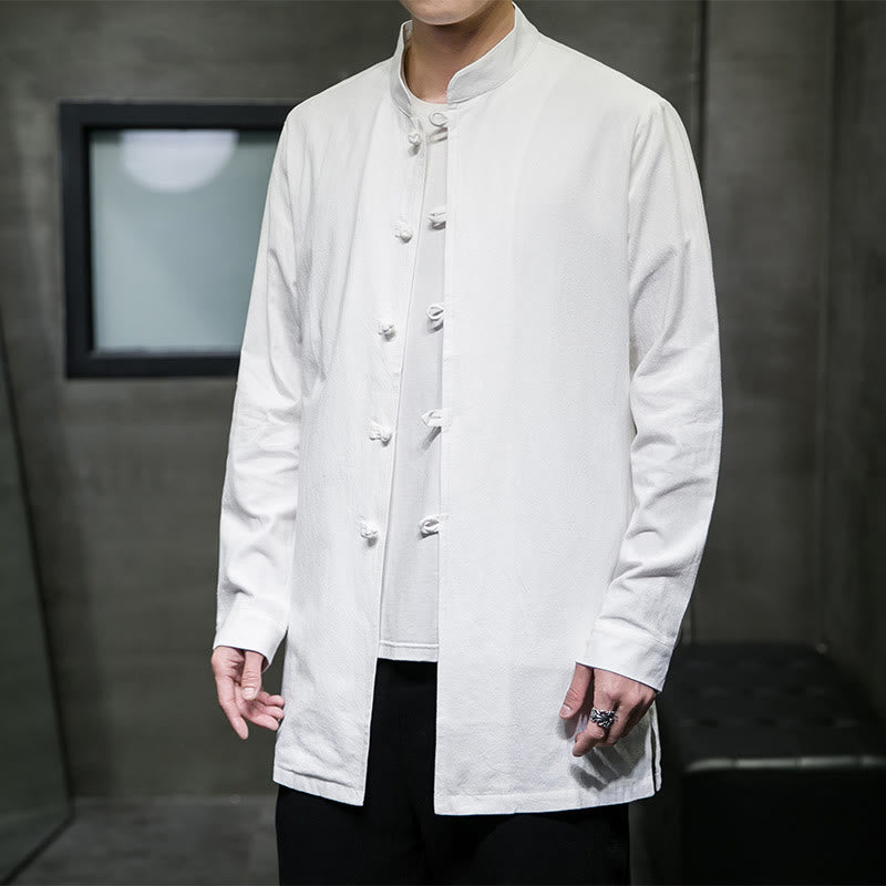 Chemise à manches longues en coton pour homme, simple, motif Buddha Stones, style chinois, avec boutons grenouille - Blanc - US/UK/AU46，EU56 (5XL) - image 11