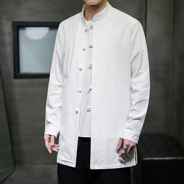 Chemise à manches longues en coton pour homme, simple, motif Buddha Stones, style chinois, avec boutons grenouille - Blanc - US/UK/AU46，EU56 (5XL) - image 11