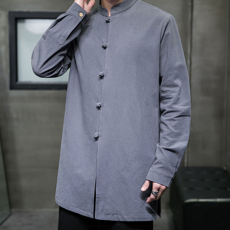 Chemise à manches longues en coton pour homme, simple, motif Buddha Stones, style chinois, avec boutons grenouille - image 4