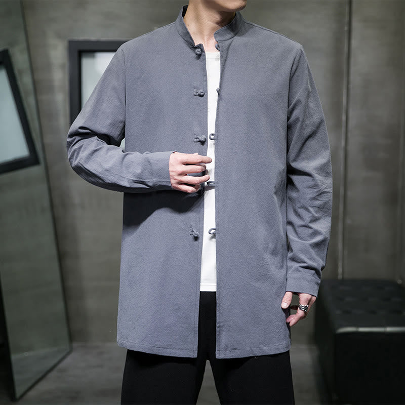 Chemise à manches longues en coton pour homme, simple, motif Buddha Stones, style chinois, avec boutons grenouille - image 1