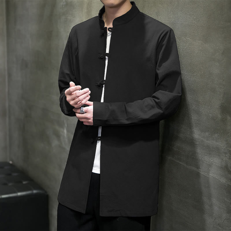 Chemise à manches longues en coton pour homme, simple, motif Buddha Stones, style chinois, avec boutons grenouille - Noir - US/UK/AU46，EU56 (5XL) - image 23