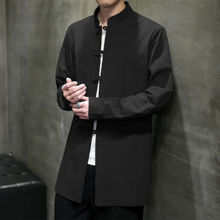 Chemise à manches longues en coton pour homme, simple, motif Buddha Stones, style chinois, avec boutons grenouille - Noir - US/UK/AU46，EU56 (5XL) - image 23
