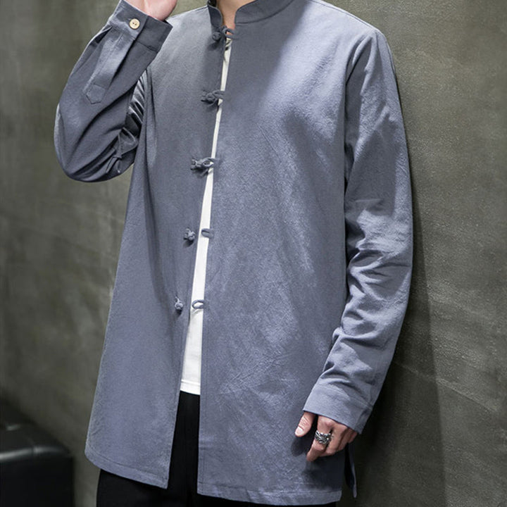Chemise à manches longues en coton pour homme, simple, motif Buddha Stones, style chinois, avec boutons grenouille - image 7