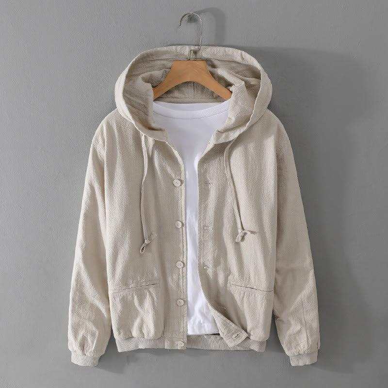 Sweat à capuche à manches longues et ourlet côtelé avec motif Buddha Stones pour homme, veste en coton et lin avec poches - Beige - US/UK/AU42，EU52 (3XL) - image 5