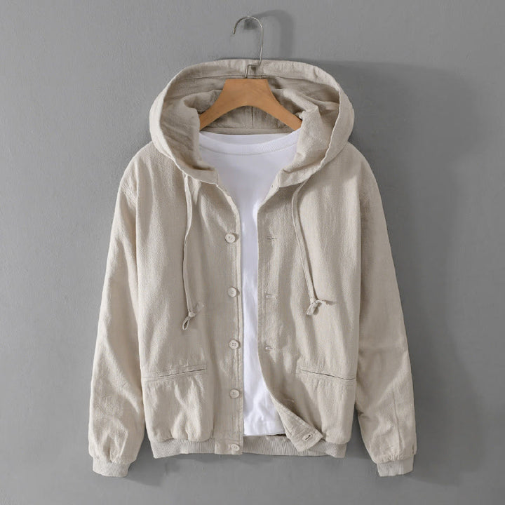 Sweat à capuche à manches longues et ourlet côtelé avec motif Buddha Stones pour homme, veste en coton et lin avec poches - Beige - US/UK/AU42，EU52 (3XL) - image 5