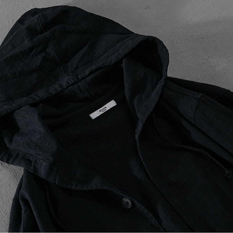 Sweat à capuche à manches longues et ourlet côtelé avec motif Buddha Stones pour homme, veste en coton et lin avec poches - image 12