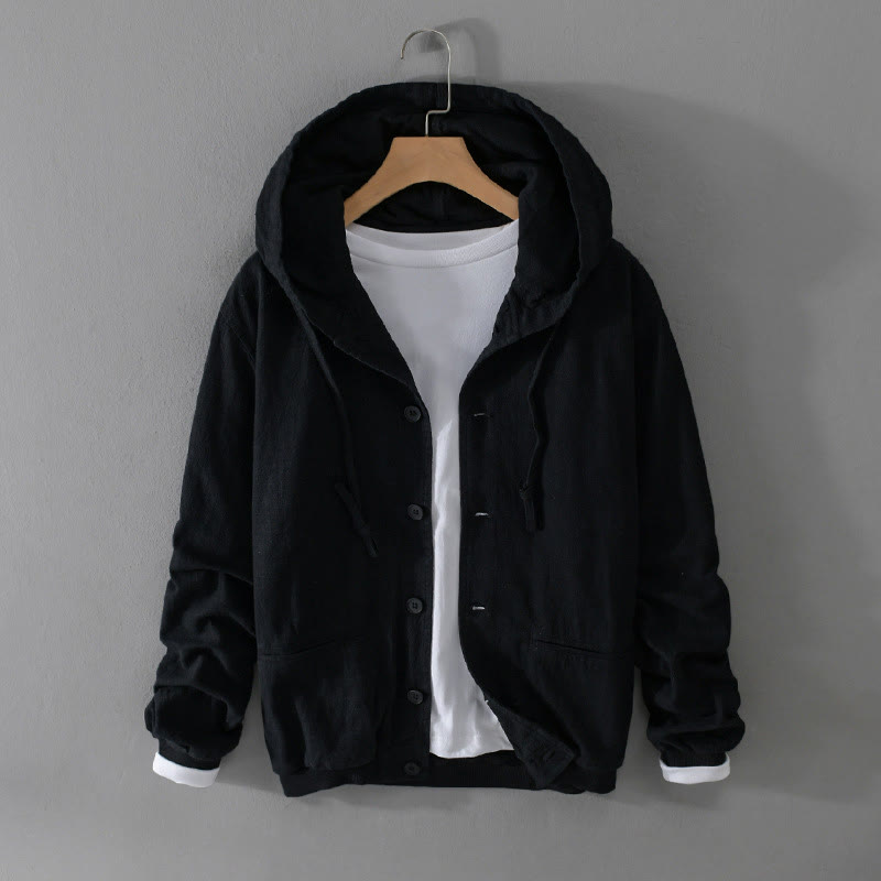 Sweat à capuche à manches longues et ourlet côtelé avec motif Buddha Stones pour homme, veste en coton et lin avec poches - Noir - US/UK/AU42，EU52 (3XL) - image 11