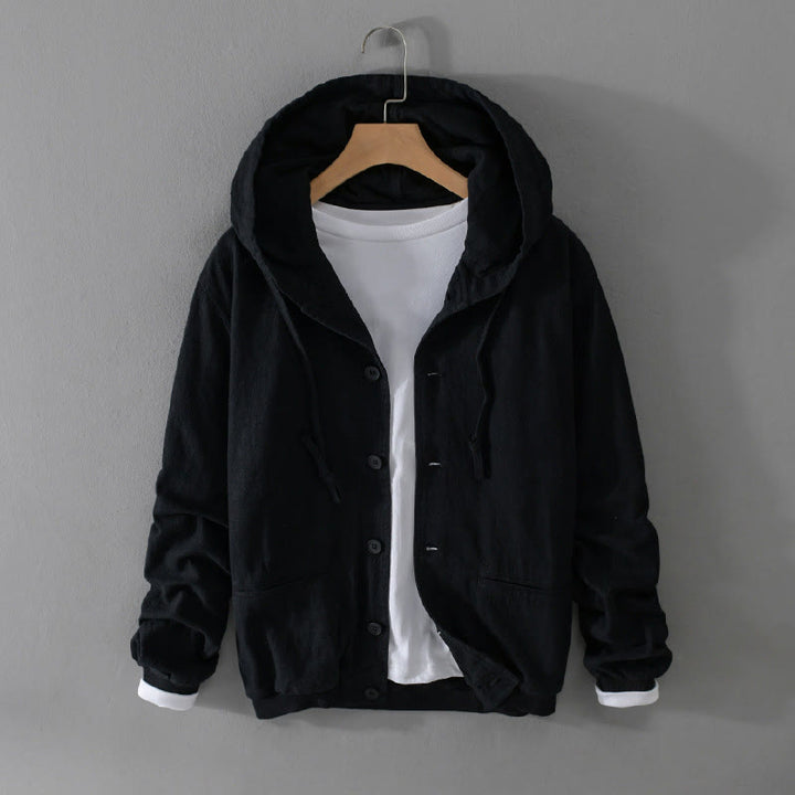 Sweat à capuche à manches longues et ourlet côtelé avec motif Buddha Stones pour homme, veste en coton et lin avec poches - Noir - US/UK/AU42，EU52 (3XL) - image 11