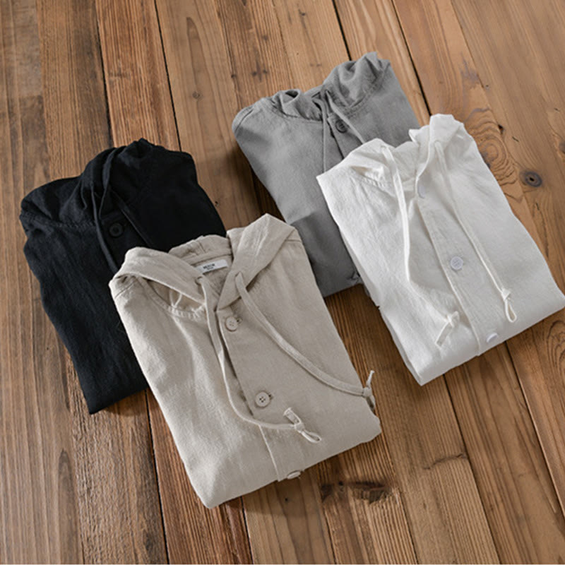 Sweat à capuche à manches longues et ourlet côtelé avec motif Buddha Stones pour homme, veste en coton et lin avec poches - image 20