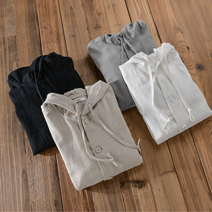 Sweat à capuche à manches longues et ourlet côtelé avec motif Buddha Stones pour homme, veste en coton et lin avec poches - image 20
