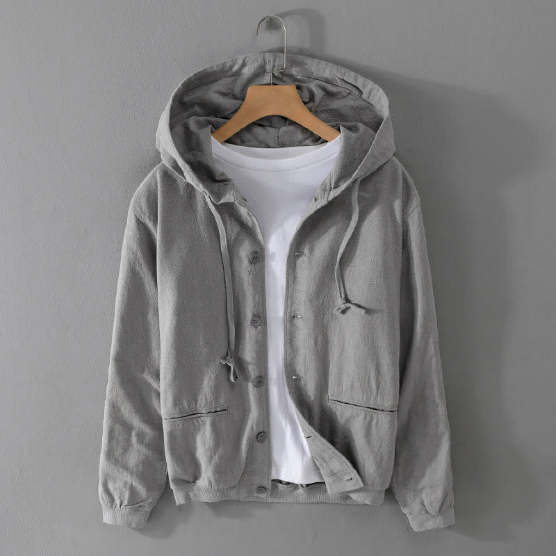 Sweat à capuche à manches longues et ourlet côtelé avec motif Buddha Stones pour homme, veste en coton et lin avec poches - Gris foncé - US/UK/AU42，EU52 (3XL) - image 0