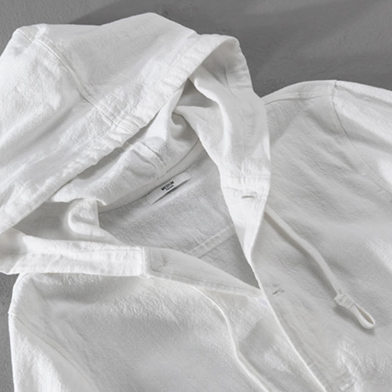 Sweat à capuche à manches longues et ourlet côtelé avec motif Buddha Stones pour homme, veste en coton et lin avec poches - image 17