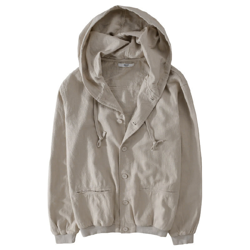 Sweat à capuche à manches longues et ourlet côtelé avec motif Buddha Stones pour homme, veste en coton et lin avec poches - image 7