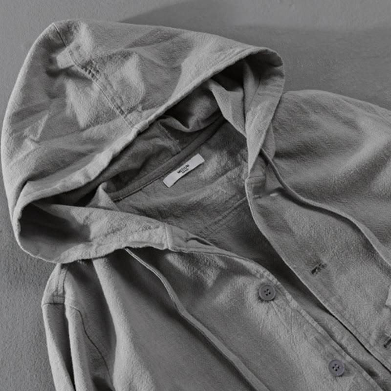 Sweat à capuche à manches longues et ourlet côtelé avec motif Buddha Stones pour homme, veste en coton et lin avec poches - image 1