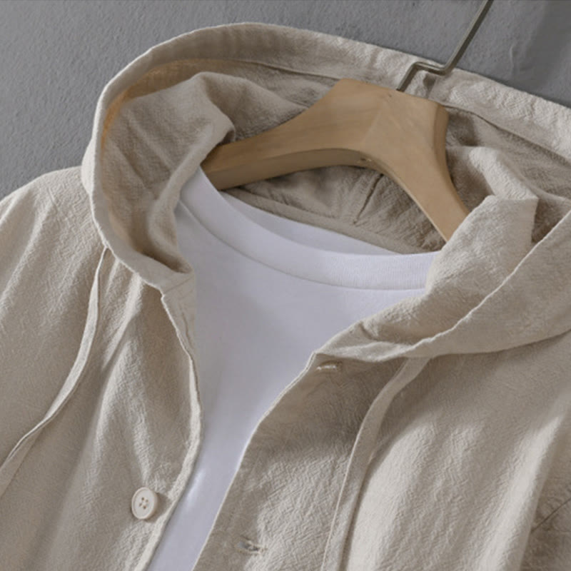 Sweat à capuche à manches longues et ourlet côtelé avec motif Buddha Stones pour homme, veste en coton et lin avec poches - image 6