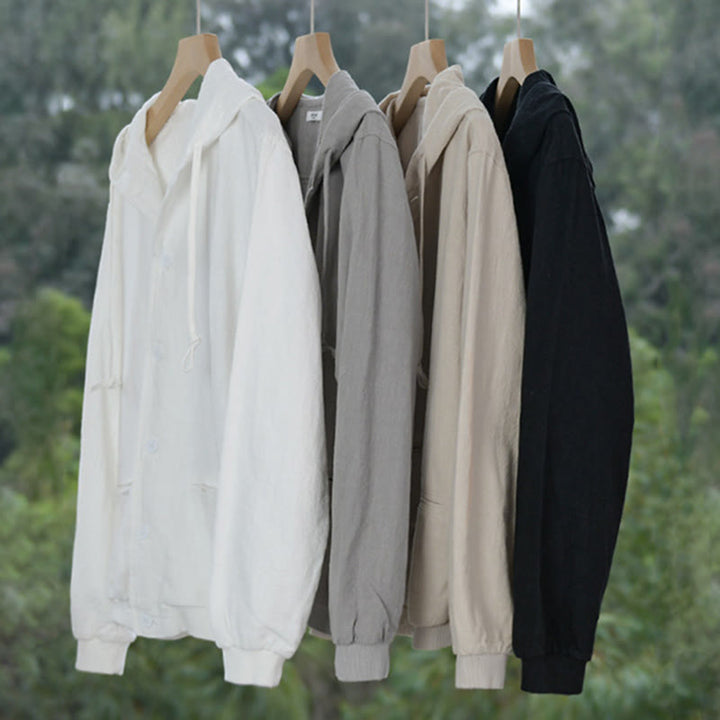 Sweat à capuche à manches longues et ourlet côtelé avec motif Buddha Stones pour homme, veste en coton et lin avec poches - image 24