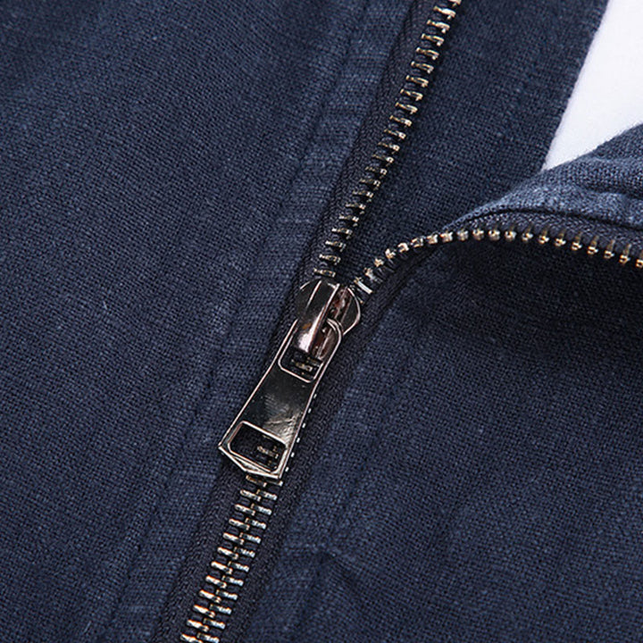 Veste d'hiver à manches longues et col montant pour homme, en coton et lin, avec fermeture éclair et poches, motif Buddha Stones - image 5