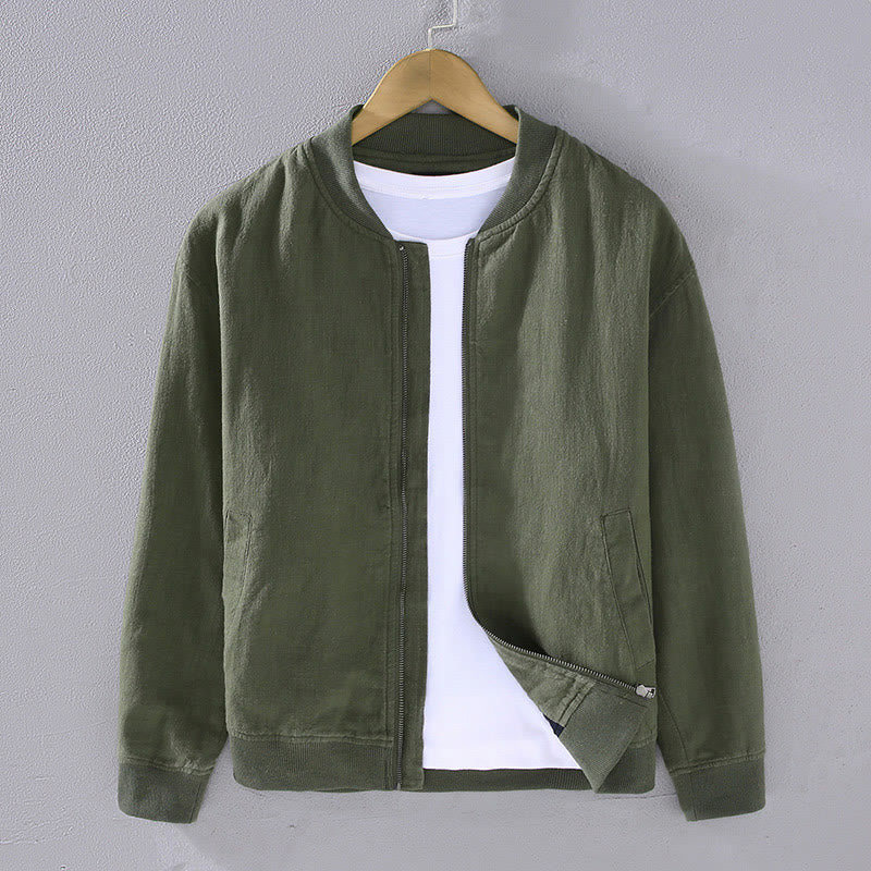 Veste d'hiver à manches longues et col montant pour homme, en coton et lin, avec fermeture éclair et poches, motif Buddha Stones - Vert olive foncé - US/UK/AU42，EU52 (3XL) - image 0