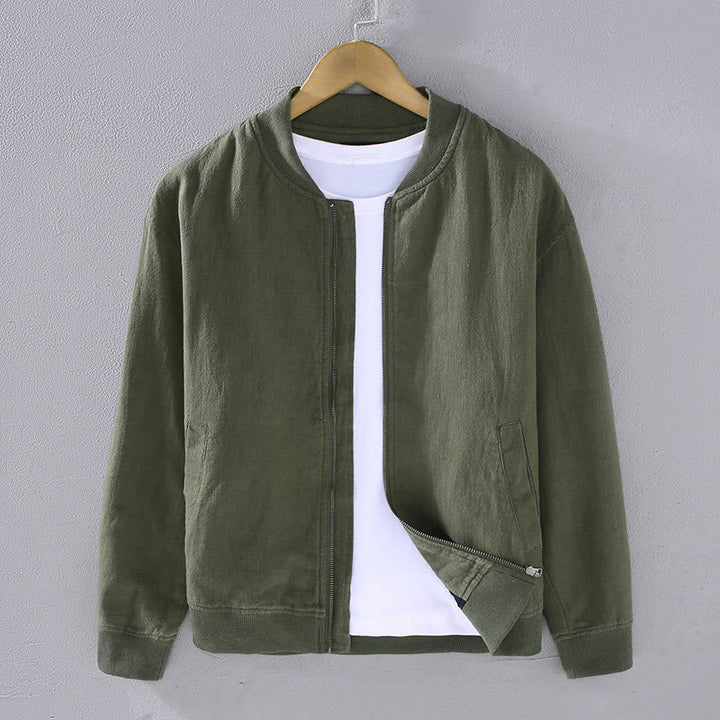 Veste d'hiver à manches longues et col montant pour homme, en coton et lin, avec fermeture éclair et poches, motif Buddha Stones - Vert olive foncé - US/UK/AU42，EU52 (3XL) - image 0