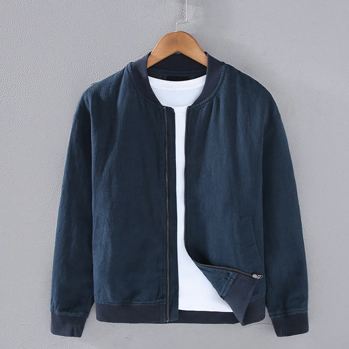 Veste d'hiver à manches longues et col montant pour homme, en coton et lin, avec fermeture éclair et poches, motif Buddha Stones - Marine - US/UK/AU42，EU52 (3XL) - image 1